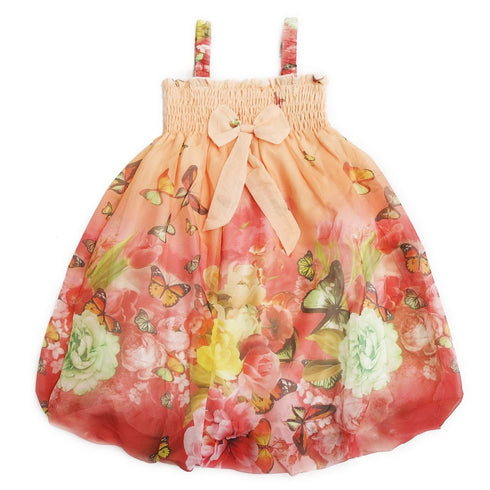 Little Girls Coral Butterfly Straps Bow Chiffon Baby Doll Dress 24M-8 - SophiasStyle.com